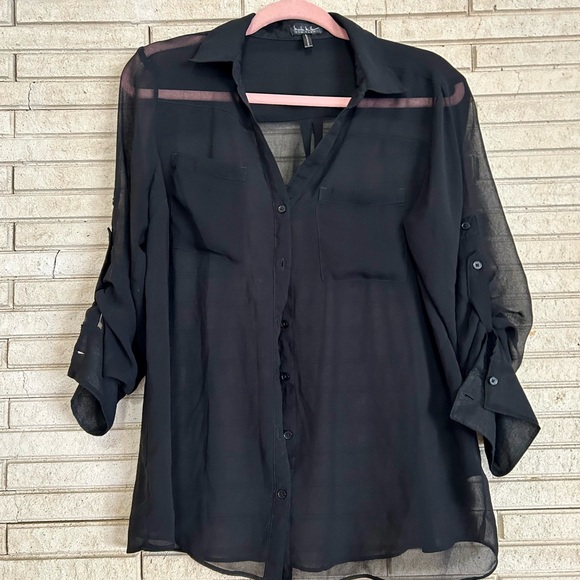 Nicole Miller Black Sheer Button-Up Top – Clean Girl - Picture 5 of 5